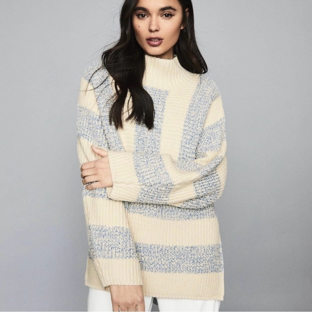Chunky Oversized Reiss Astrid Sweater — blue and white, size medium